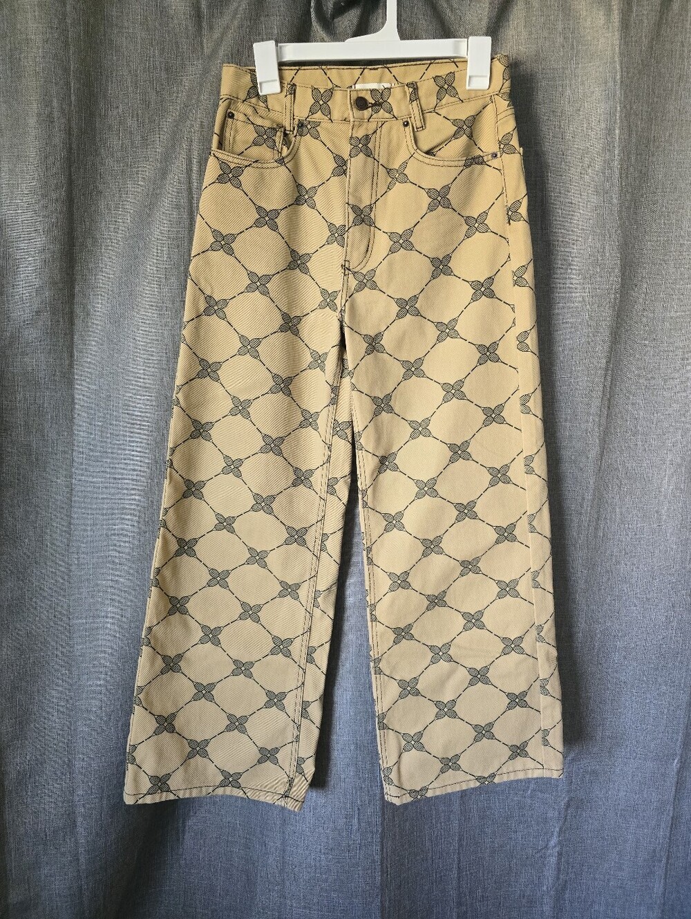 Urban Outfitters Tan BDG High & Wide Tennis Print Jeans Wm 28 Pockets Zip Front